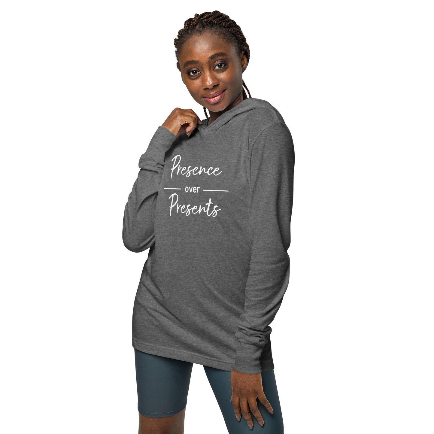 Presences over Presents Hooded long-sleeve tee