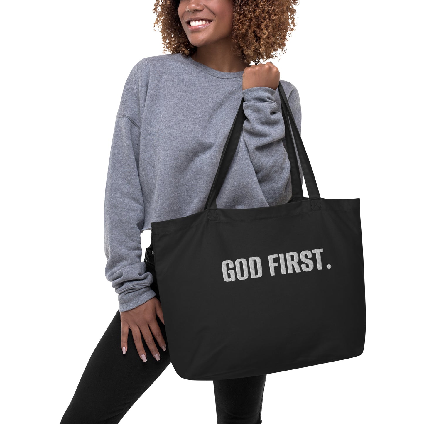 God First. Large Organic Tote Bag