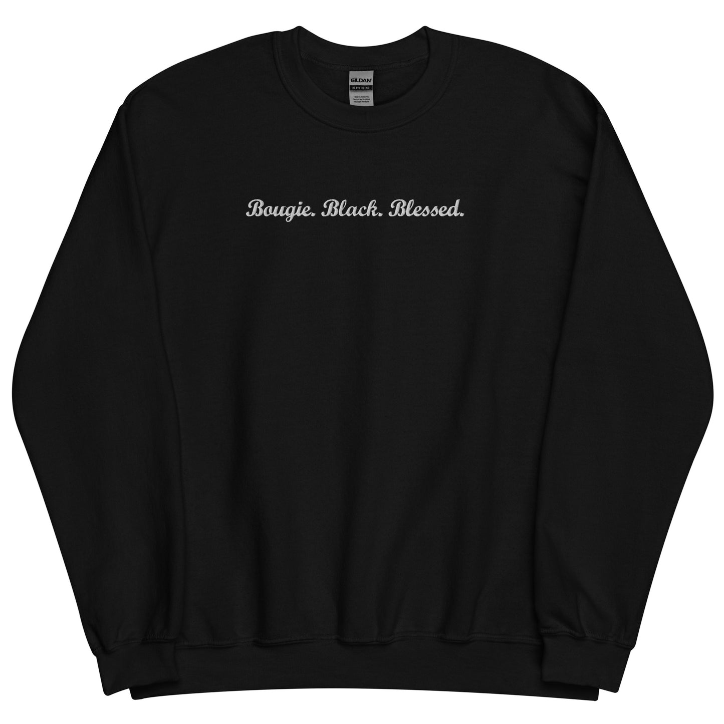 Bougie. Black. Blessed. Sweatshirt with White Embroidery