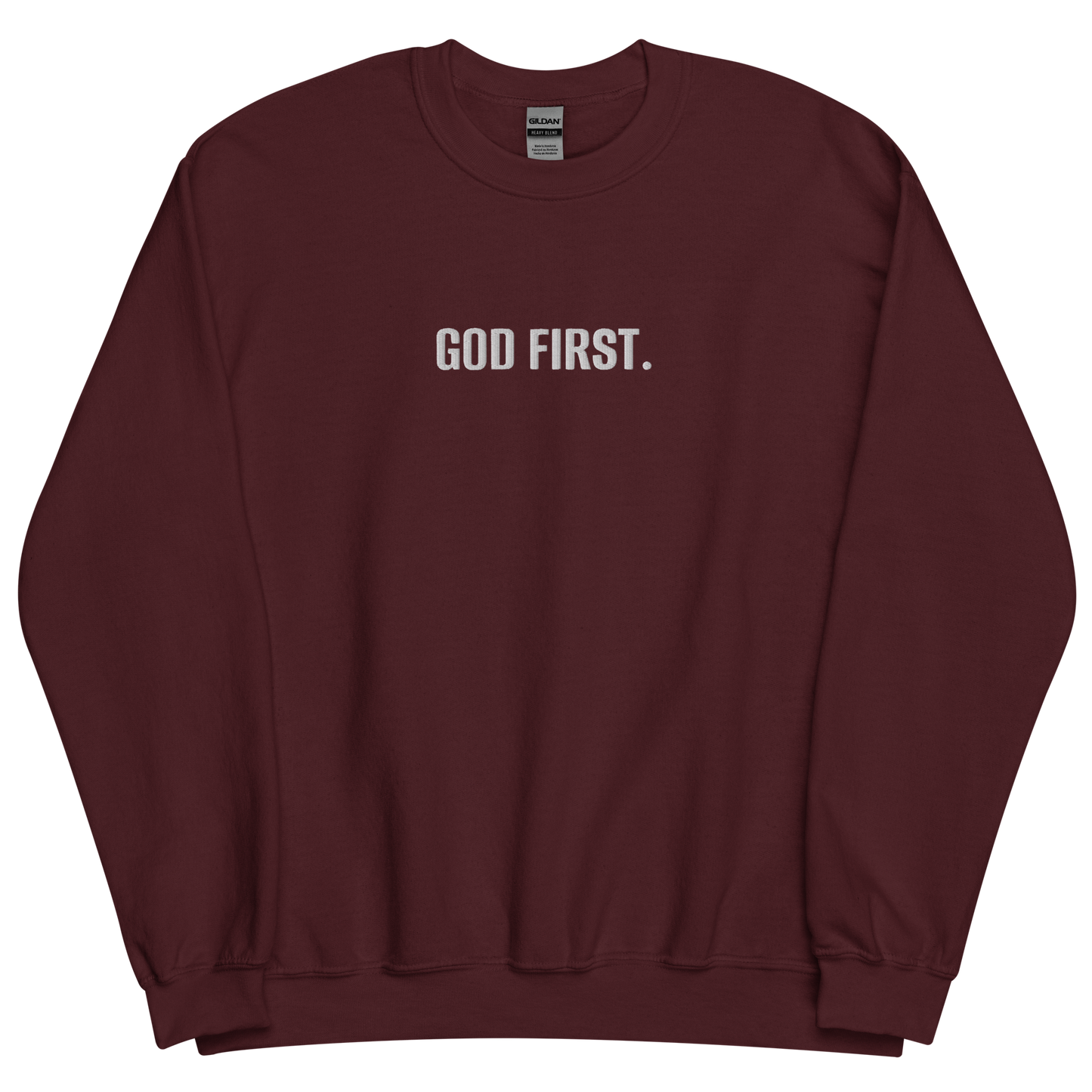 God First. sweatshirt with white embroidery